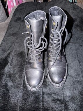 PAIGE Black Lace-Up Combat Boots - Women's